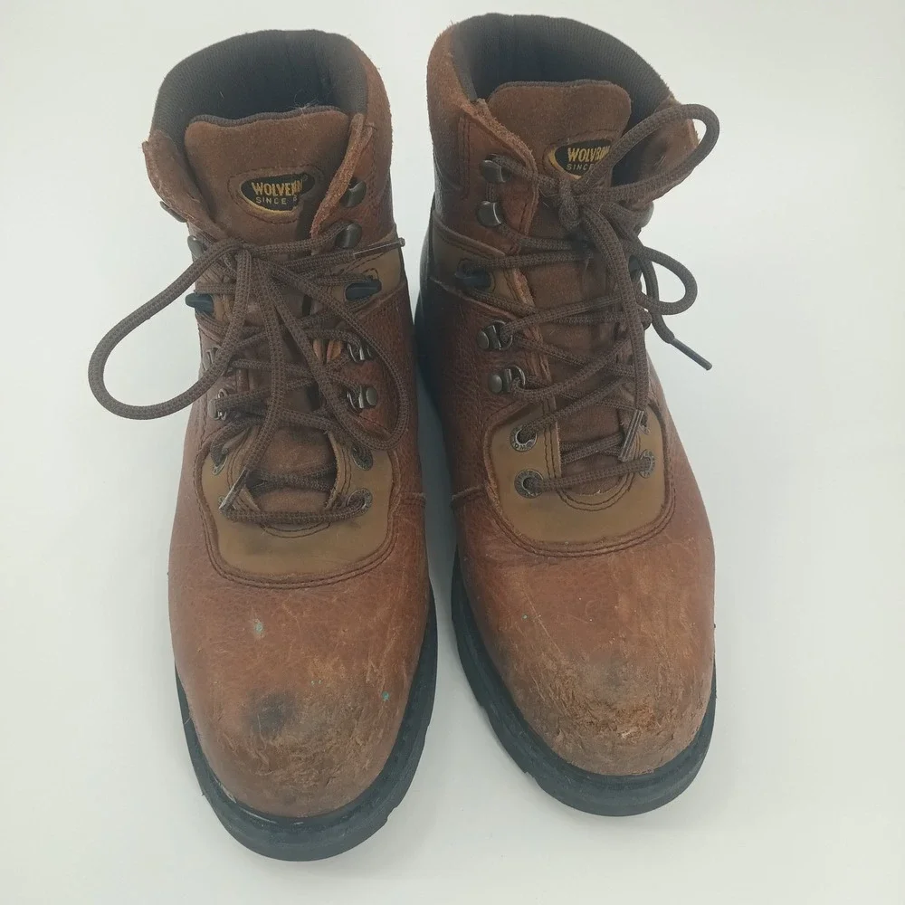 Wolverine Mens Brown Leather 6 Inch Work Boot Lace Up Utility Steel Toe Sz 10EW